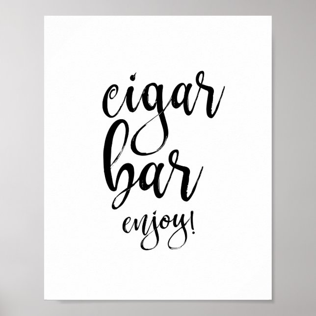 Póster Rótulo Boda Cigar Bar negro y blanco 8x10 (Frente)