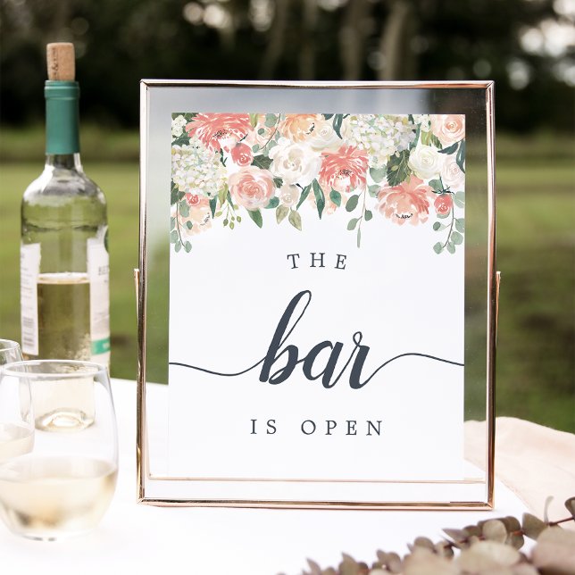 Póster Rótulo Boda con flores de verano "The Bar is Open" (Subido por el creador)