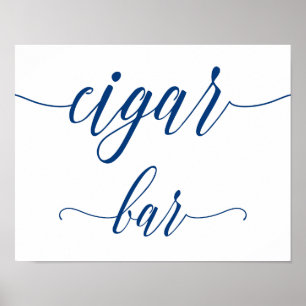 Póster Rótulo Boda de bar de puros en caligrafía azul de