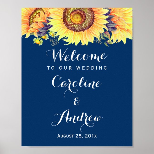 Póster Rótulo Boda de bienvenida azul de la Marina Rustic (Frente)