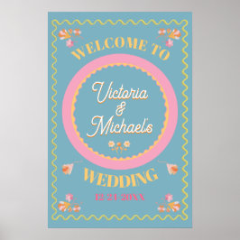 Póster Rótulo Boda de bienvenida con bordado de sangre co