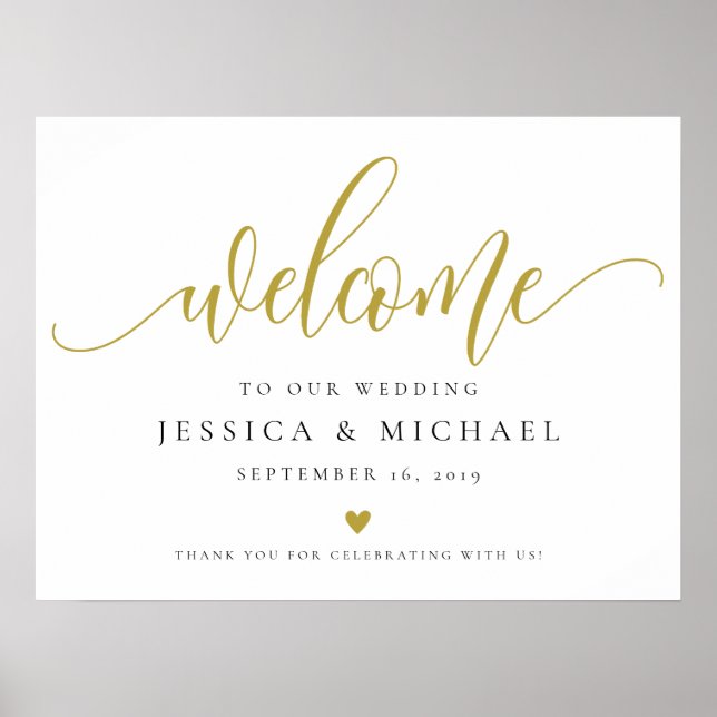 Póster Rótulo Boda de bienvenida de oro (Frente)