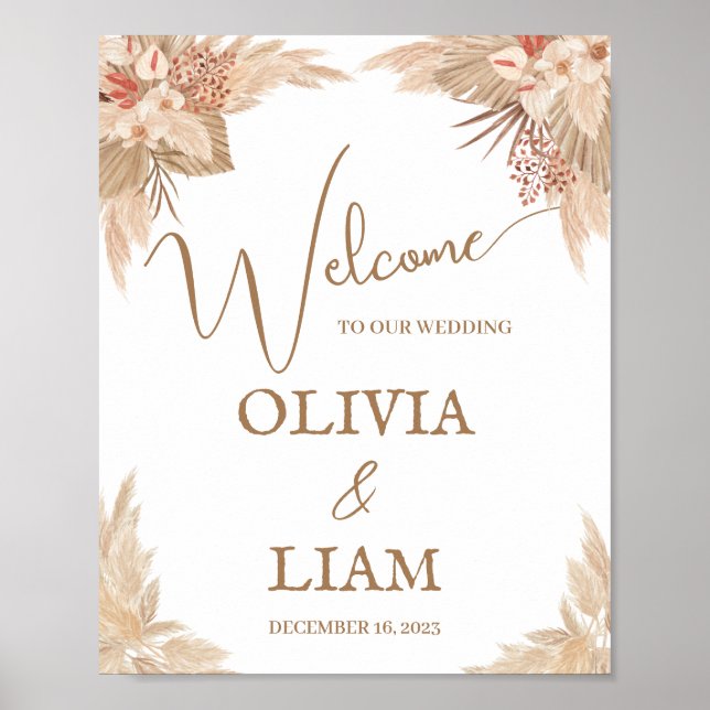 Póster Rótulo Boda de bienvenida de pampas (Frente)