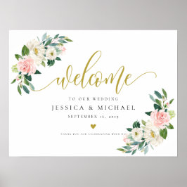 Póster Rótulo Boda de bienvenida de Rubor Floral