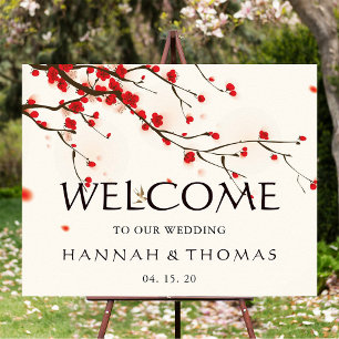 Póster Rótulo Boda de bienvenida floral con flores de cer