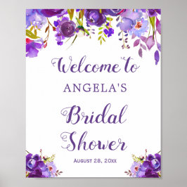 Póster Rótulo Boda de bienvenida Floral púrpura ultra vio