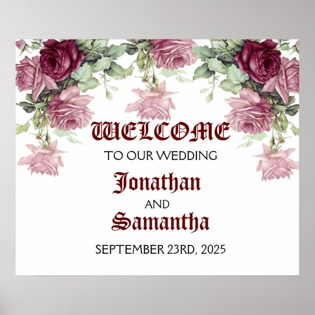 Póster Rótulo Boda de bienvenida, Rótulo boda floral (Frente)