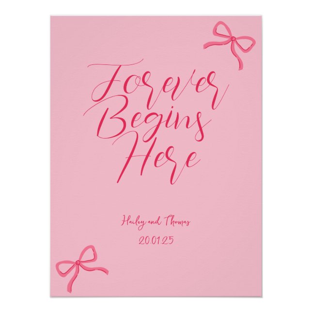 Póster Rótulo Boda de Bow Rosado y Bebé Caliente (Anverso)