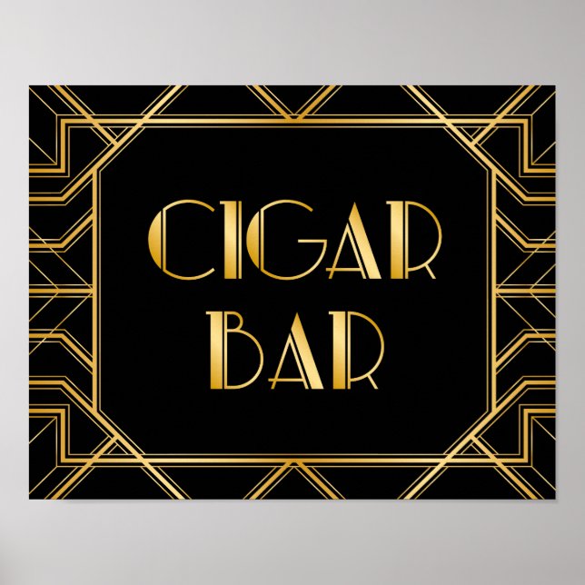 Póster Rótulo Boda de Cigar Bar | Gatsby Art Deco (Frente)