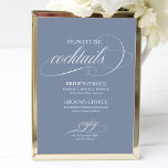 Póster Rótulo Boda de cócteles con firma azul y turbio<br><div class="desc">Un simple cartel de cócteles característicos del boda de caligrafía de moda. Ofrezco un servicio de personalización gratuito,  si tiene alguna pregunta o petición especial,  por favor siéntase libre de</div>