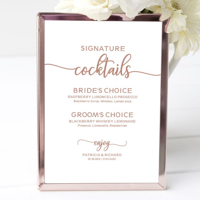 Póster Rótulo Boda de cócteles con firma de oro Rosa (Subido por el creador)
