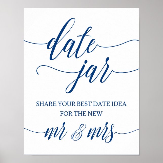 Póster Rótulo Boda de Date Jar en caligrafía azul de la M (Frente)