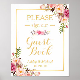 Póster Rótulo Boda de Guestbook | Elegante Moda de oro fl