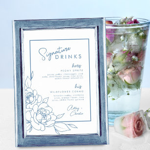 Póster Rótulo Boda de la bebida Botánica Dusty Blue