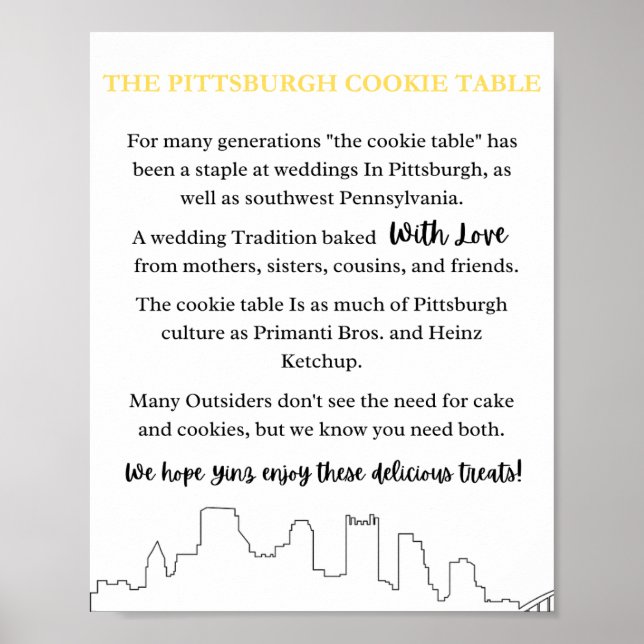 Póster Rótulo Boda de la tabla de cookies de Pittsburgh (Frente)