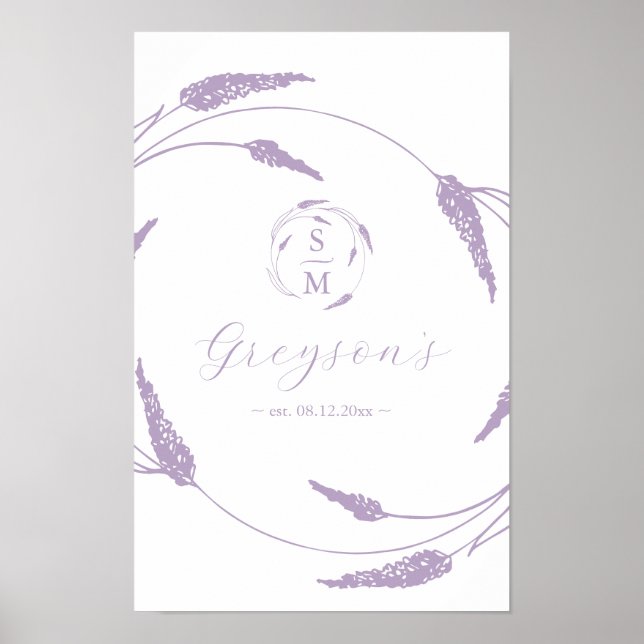 Póster Rótulo Boda de lavanda único Keepsake (Frente)