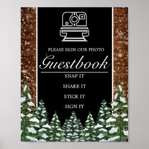 Póster Rótulo Boda de libros de fotos de madera de nieve 