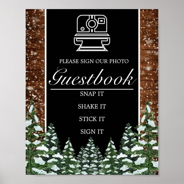 Póster Rótulo Boda de libros de fotos de madera de nieve  (Frente)