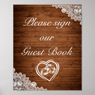 Póster Rótulo Boda de libros de huéspedes Rustic Wood & W