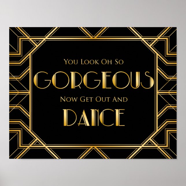 Póster Rótulo Boda de piso de baile | Gatsby Art Deco (Frente)