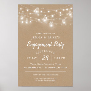 Póster Rótulo Boda de Rustic String Lights