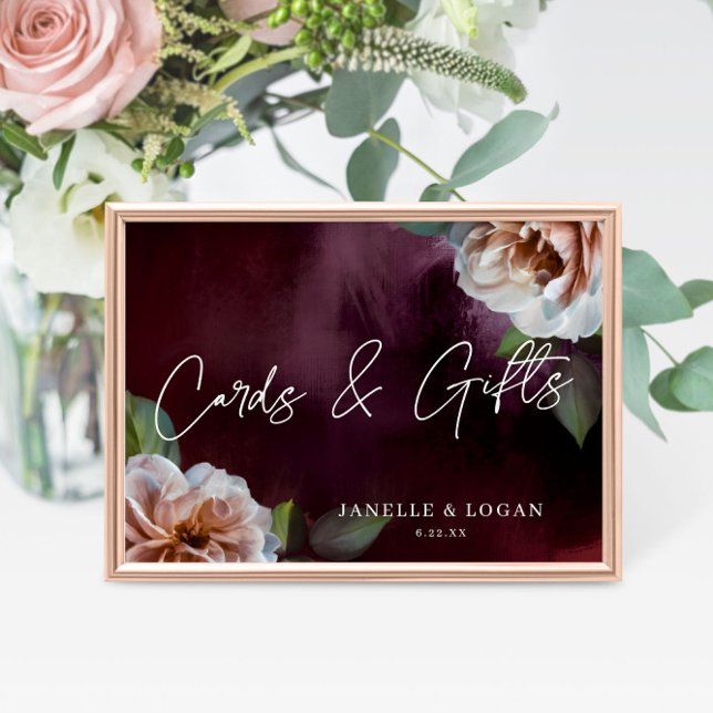 Póster Rótulo Boda de tabletas florales oscuras y morales (Subido por el creador)