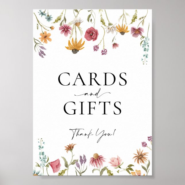 Póster Rótulo Boda de tarjetas de flores silvestres y reg (Frente)