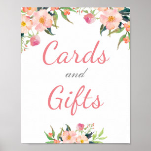 Póster Rótulo Boda de tarjetas y regalos florales acuarel