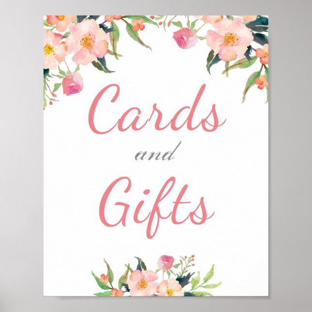 Póster Rótulo Boda de tarjetas y regalos florales acuarel (Frente)