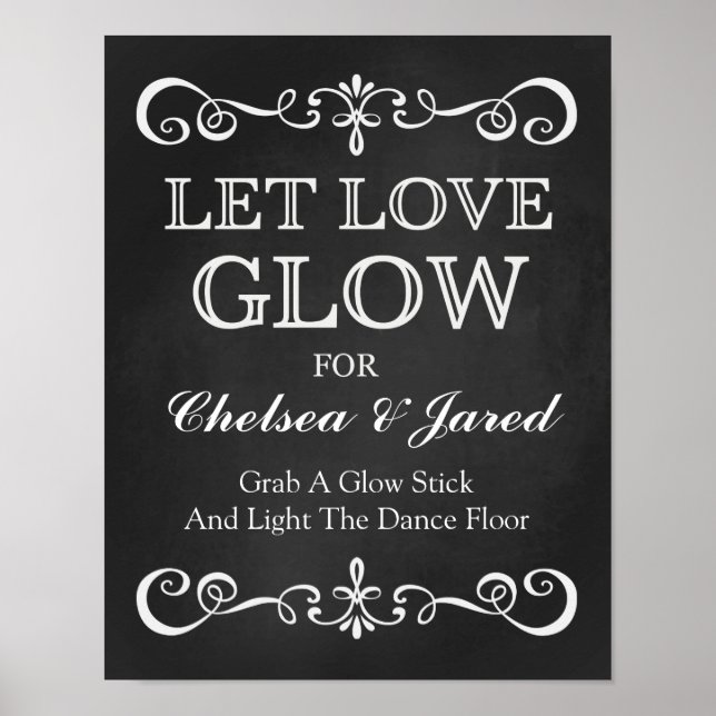 Póster Rótulo boda - Dejar que el Boda Glow Chalkboard (Frente)