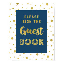 Rótulo Boda del libro de invitados Navy Blue Gold