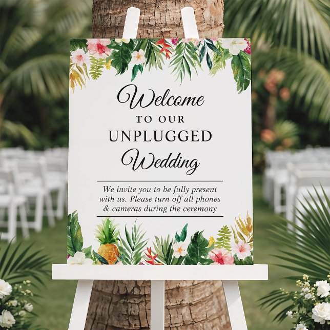 Póster Rótulo Boda desenchufado de hojas tropicales (Subido por el creador)