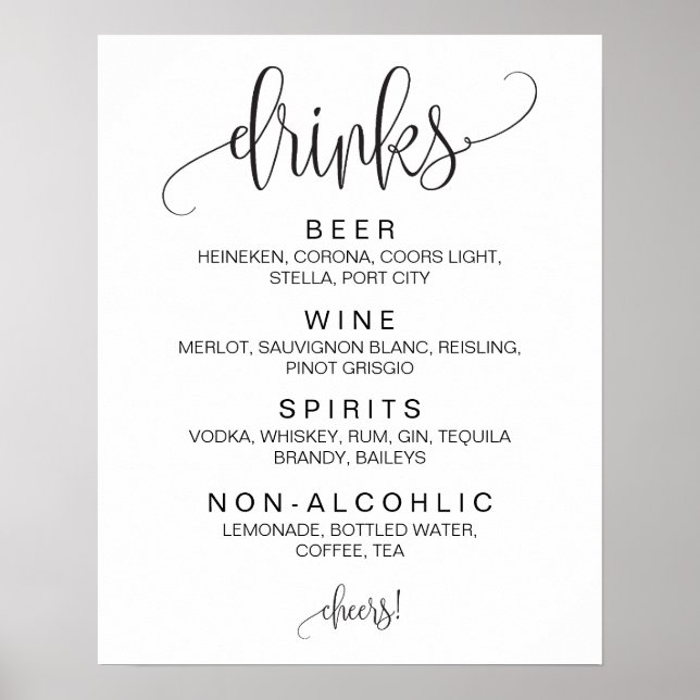 Póster Rótulo Boda editable Bar de bebidas alcohólicas (Frente)