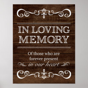 Póster Rótulo boda - En La Memoria Amada Boda Rústico Sig