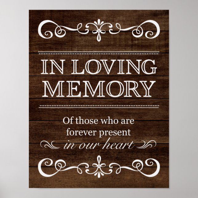 Póster Rótulo boda - En La Memoria Amada Boda Rústico Sig (Frente)