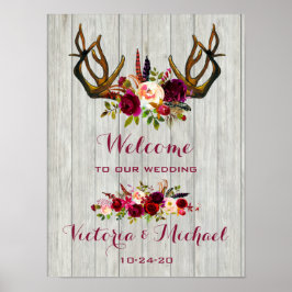 Póster Rótulo Boda floral Boho Rustic Antler