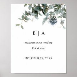Póster Rótulo Boda floral de Eucalyptus azul