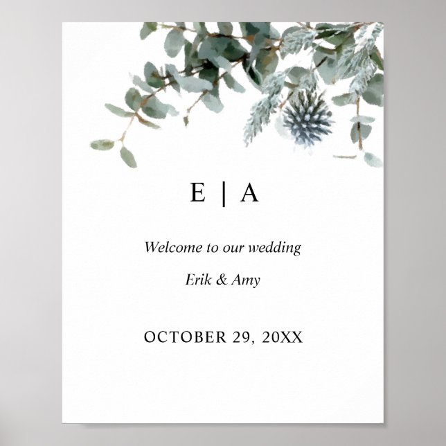 Póster Rótulo Boda floral de Eucalyptus azul (Frente)
