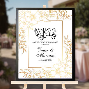 Póster Rótulo Boda Floral de Oro Nikkah