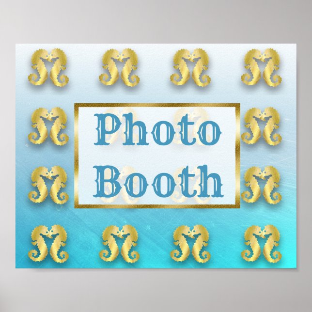 Póster Rótulo boda Foto Booth Oceanic Aqua Blue & Gold (Frente)