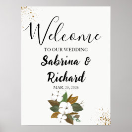 Póster Rótulo Boda Moderno, Marrón Y Crema Floral