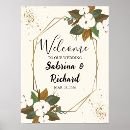 Póster Rótulo Boda Moderno, Marrón Y Crema Floral