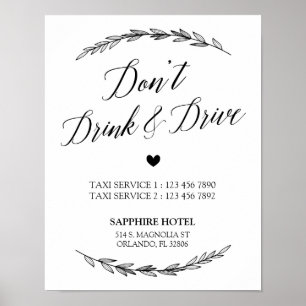 Póster Rótulo boda - No bebas y conduzcas Rótulo Laurel