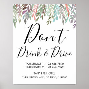 Póster Rótulo boda - No bebas y impulsa el Rótulo verde