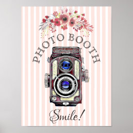 Póster Rótulo boda para cámara fotográfica coral floral