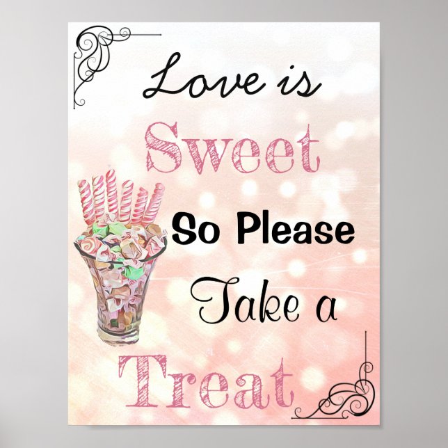 Póster Rótulo boda para Candy Buffet, Canales de Coral (Frente)