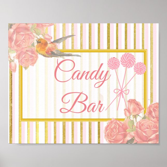 Póster Rótulo boda para el bar Candy, Lollipops rosados (Frente)
