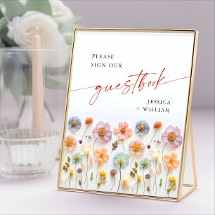 Póster Rótulo Boda Pastel Pink Wildflowers Guestbook