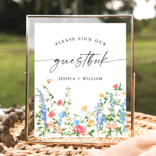 Póster Rótulo Boda Pastel Pink Wildflowers Guestbook