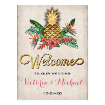 Rótulo Boda Purpurina de oro de piña tropical